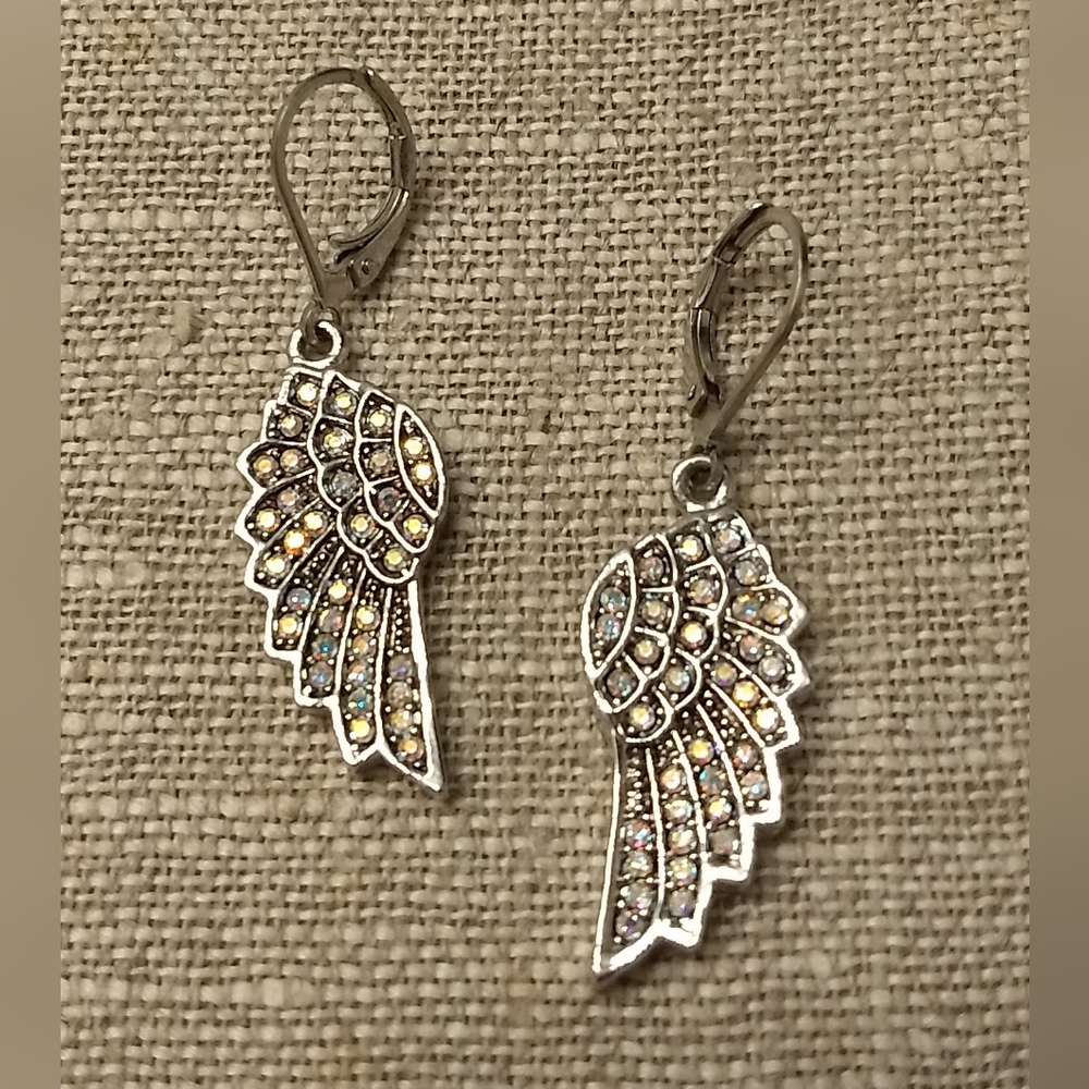Kirks Folly Silver toned and Rhinestone Angel Wing Earrings